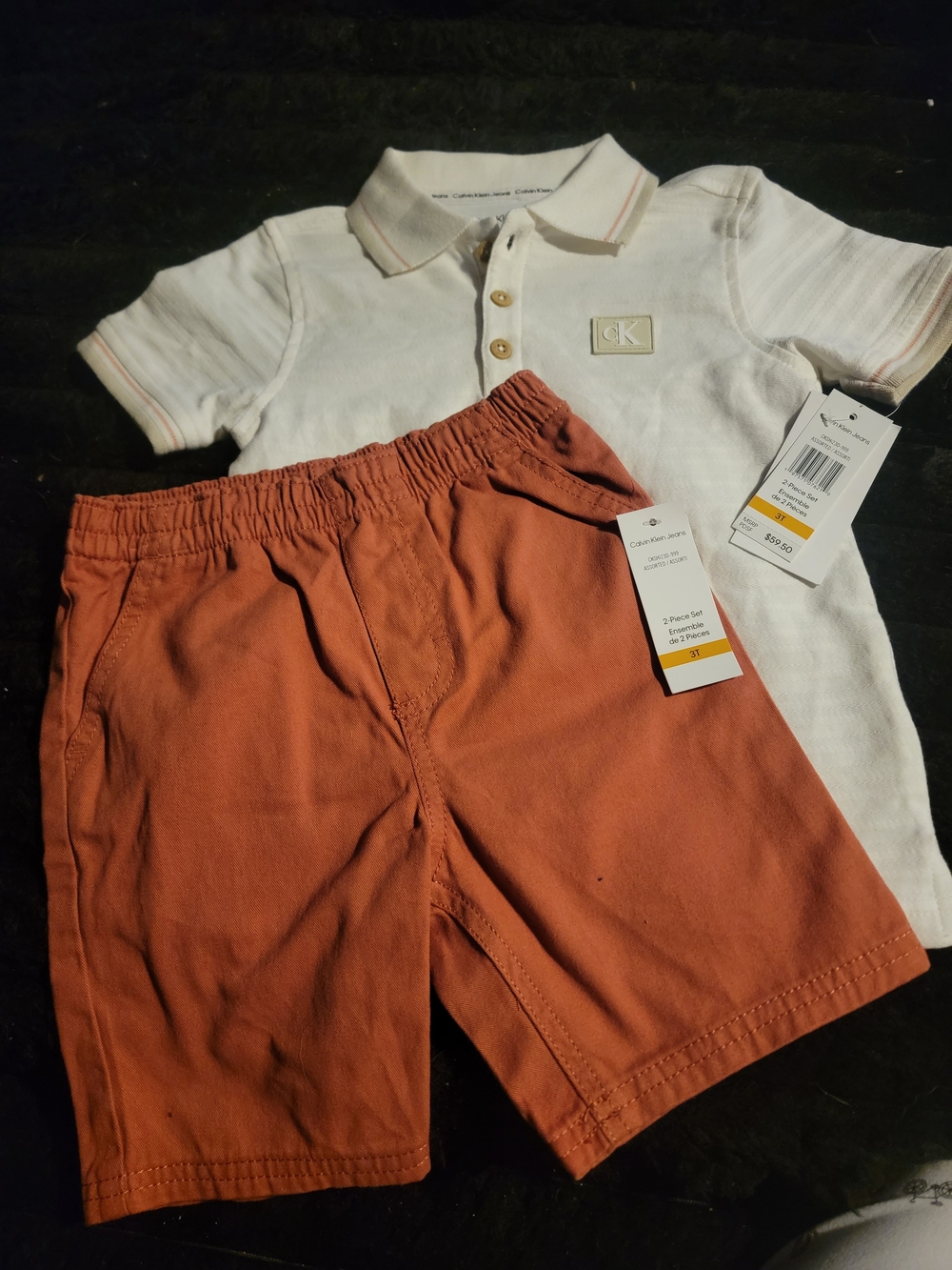 Calvin Klein White Polo & Rust Shorts Set